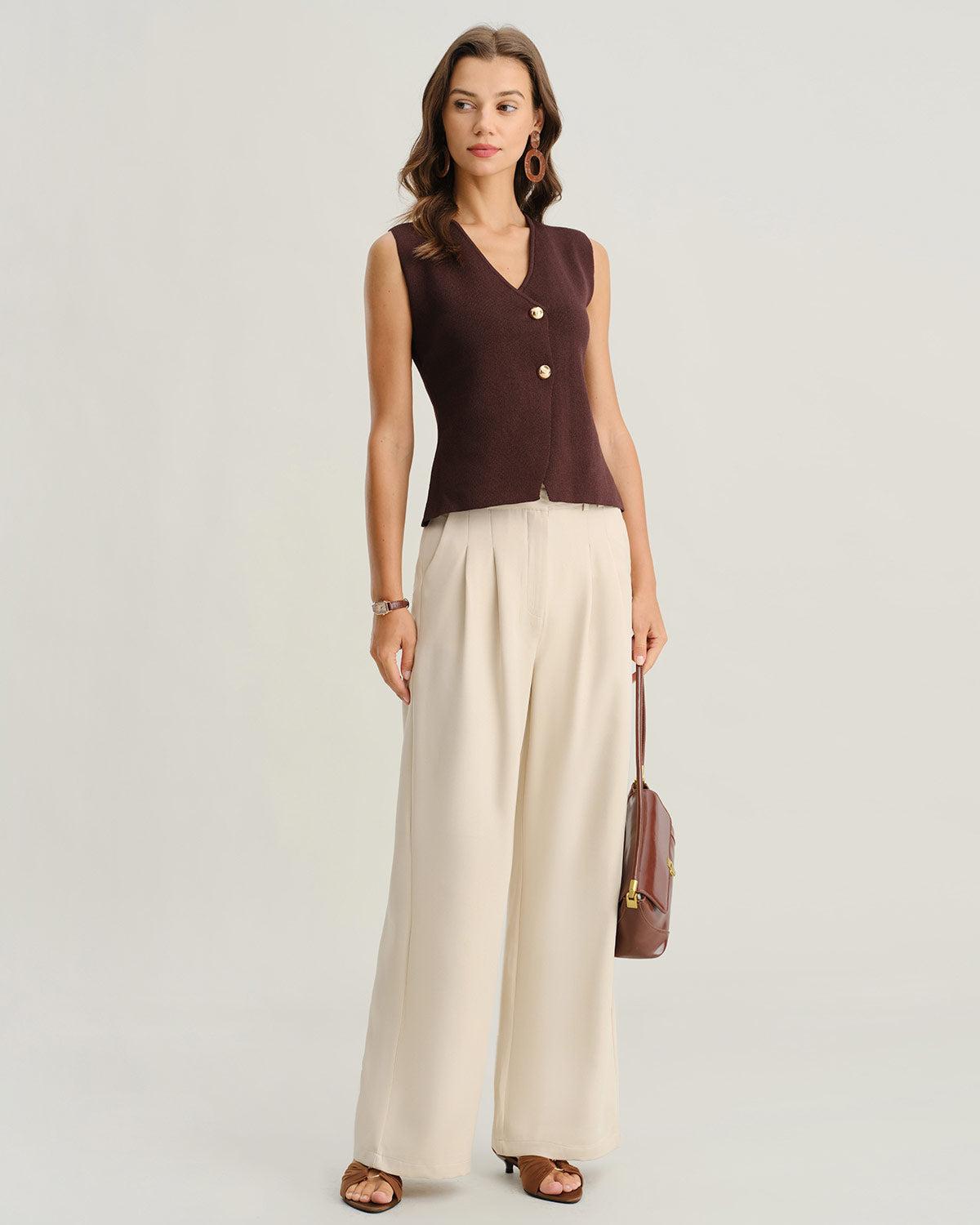 Brown V Neck Button Cardigan Product Image