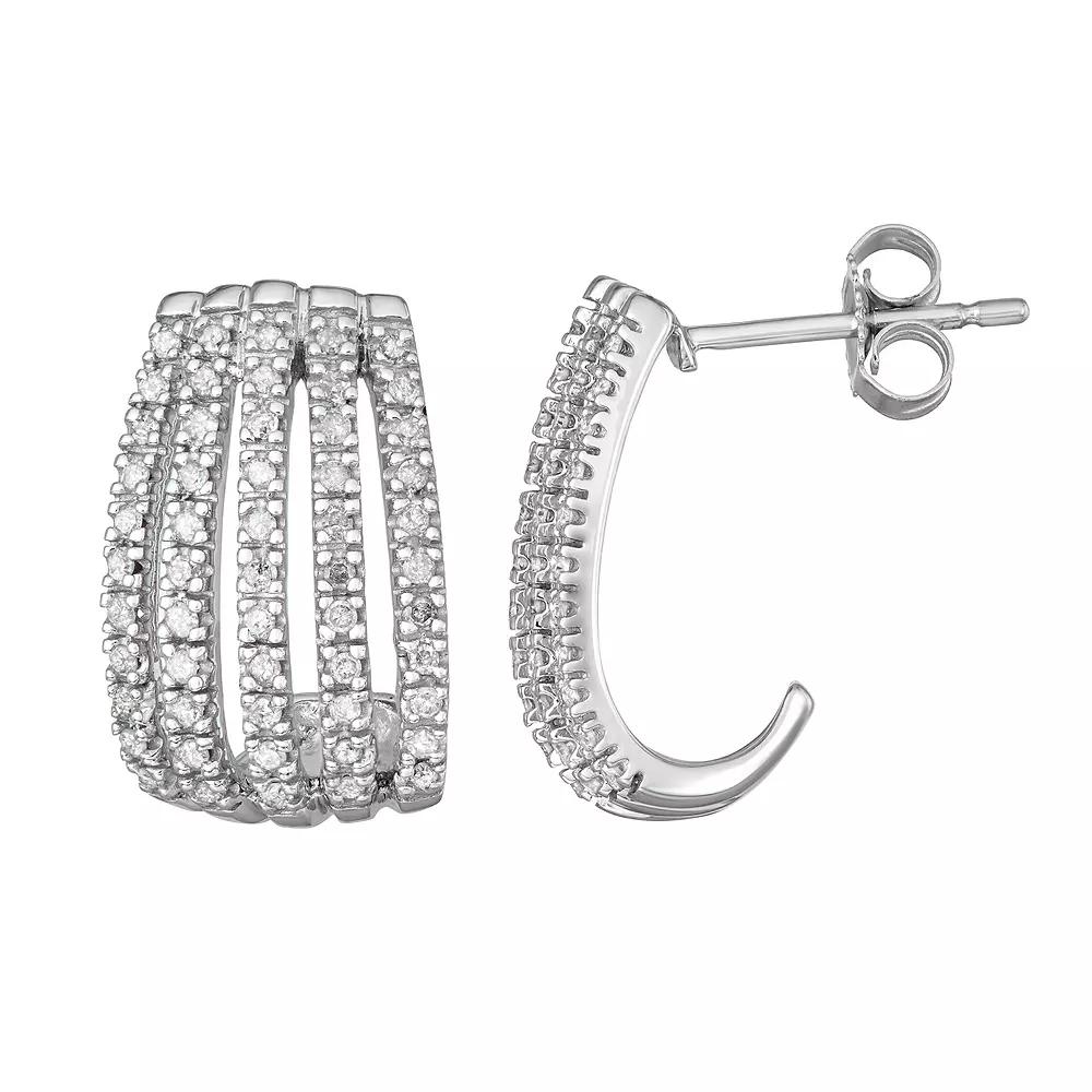 10k White Gold 1/2 Carat T.W. Diamond Multi Row J-Hoop Earrings, Women's, 10k Whgold Product Image