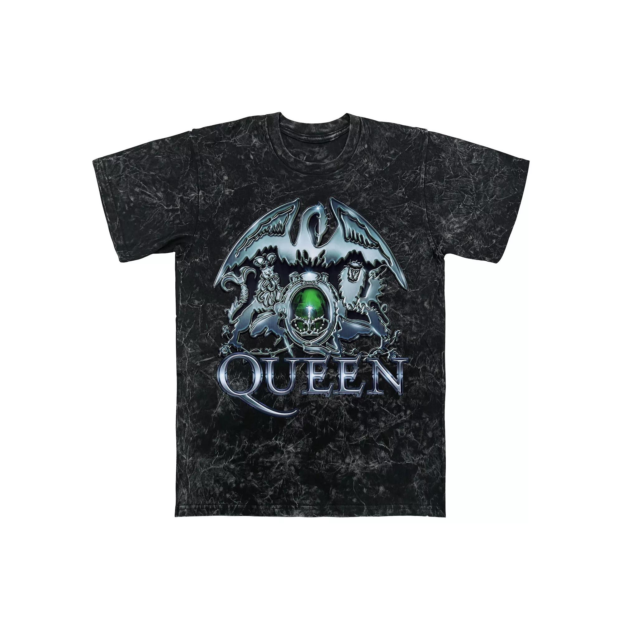 Men's Queen Crest Chrome Logo Mineral Wash Graphic Tee, Size: Small, Black Mineral Wash Product Image