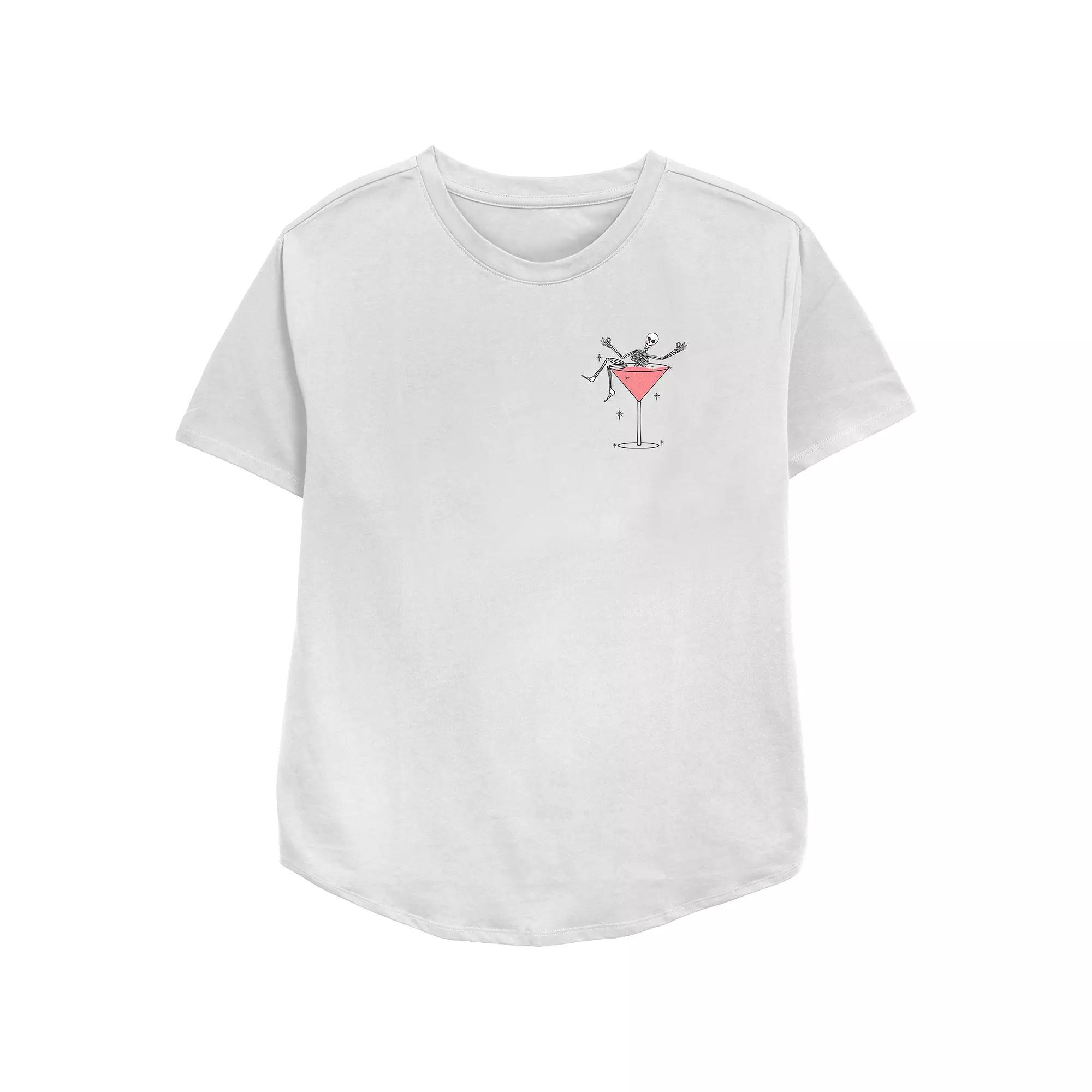 Women's Happy Hour Martini Skeleton Left Chest Relaxed Fit Graphic Tee, Girl's,  Product Image