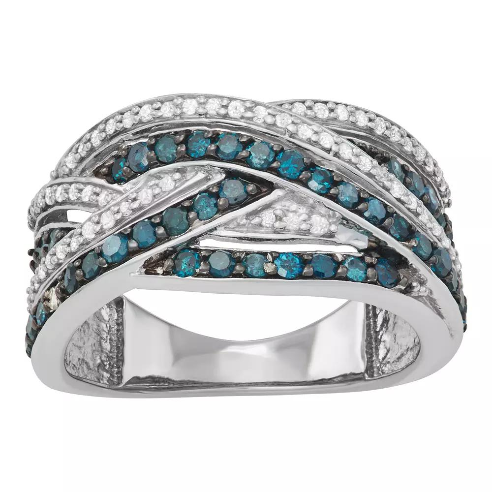Jewelexcess Sterling Silver 1 Carat T.W. Blue & White Diamond Crossover Ring, Women's, Size: 8 Product Image