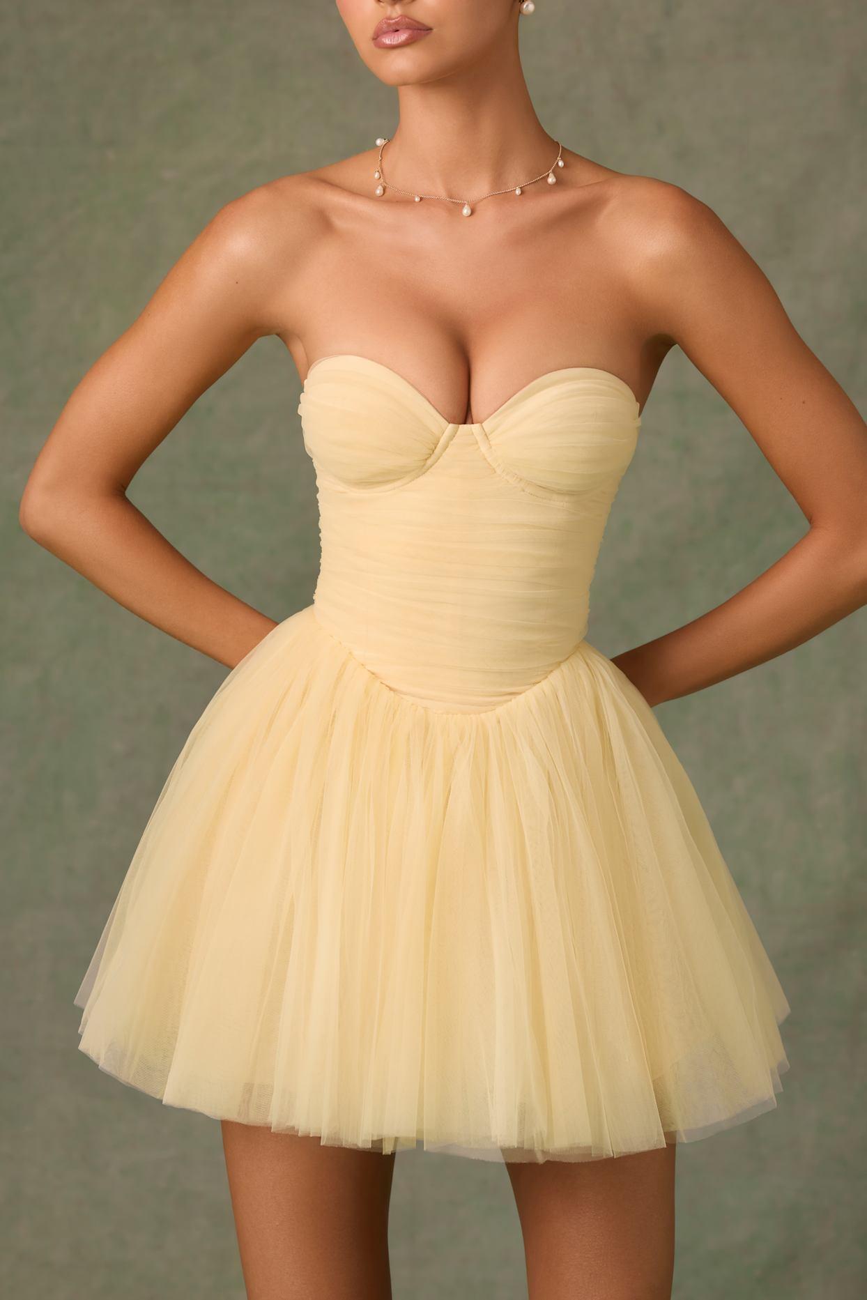 Tulle Corset Mini Dress in Yellow Product Image
