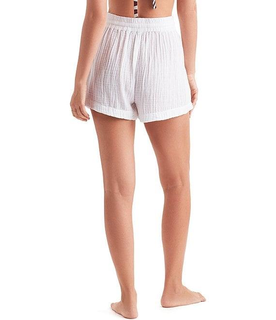 Mimi Flamingo Bliss Gauze Vista Solid Elastic Drawstring Waist Swim Cover-Up Shorts Product Image