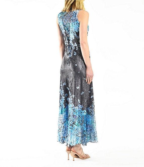 Komarov V-Neck Printed Satin Charmeuse Maxi Dress Product Image