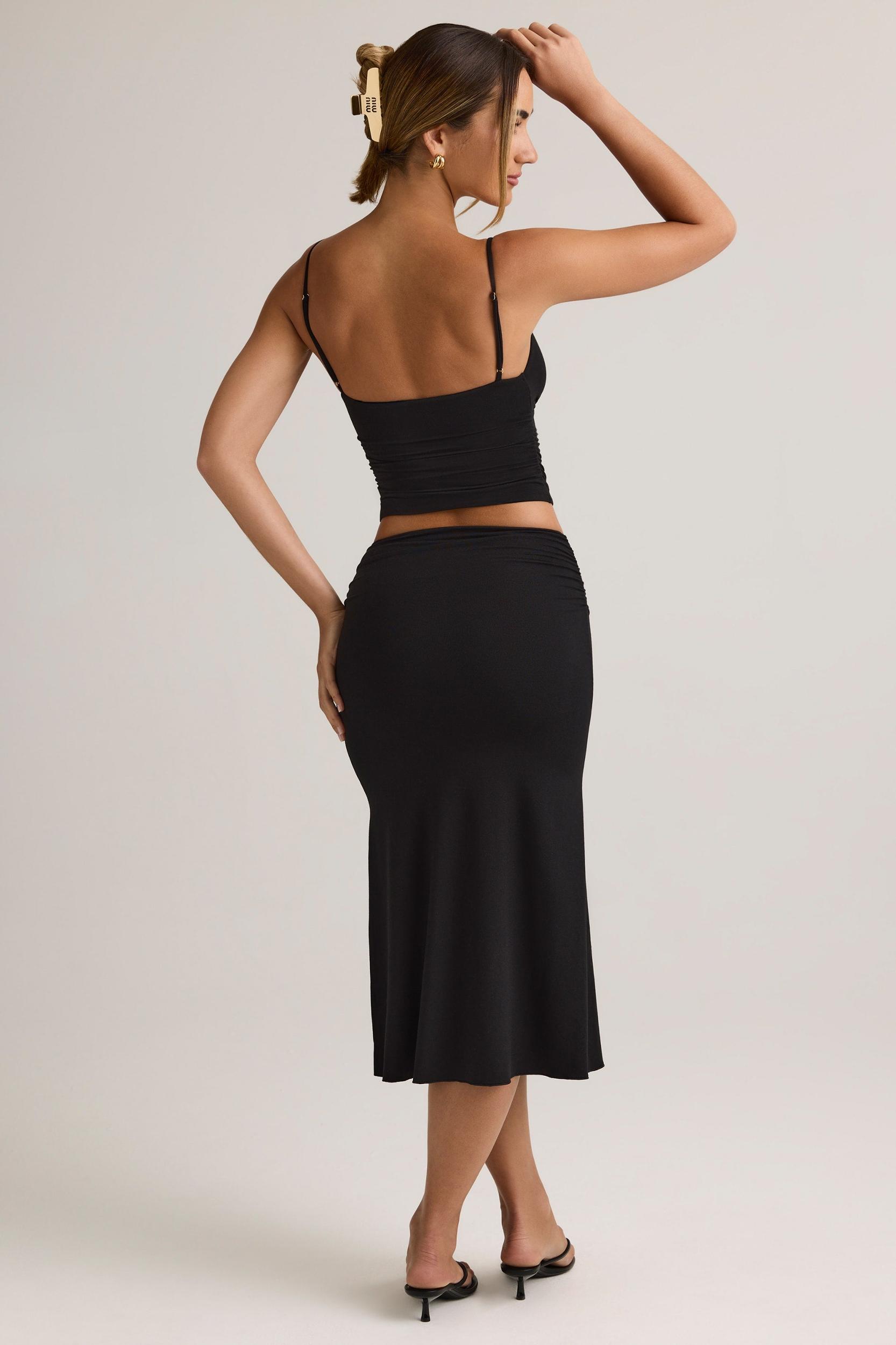 Modal Ruched Mid-Rise Midaxi Skirt in Black Product Image