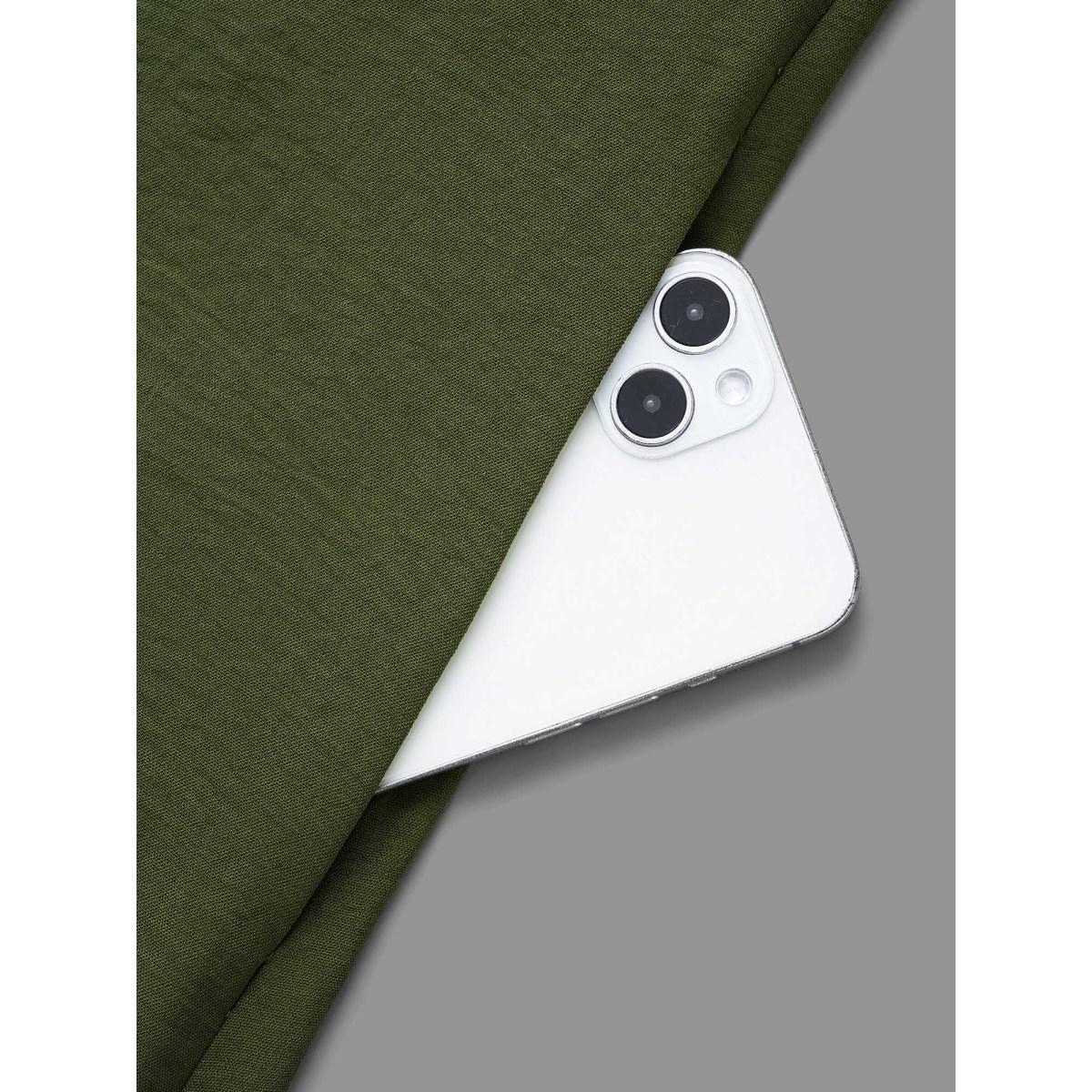 Plus Size ArmyGreen Woven Ribbon Tie Knot Gathered Blouse Women Elegant Elbow-length sleeve V-neck Everyday Blouses BloomChic 14-16/1X Product Image