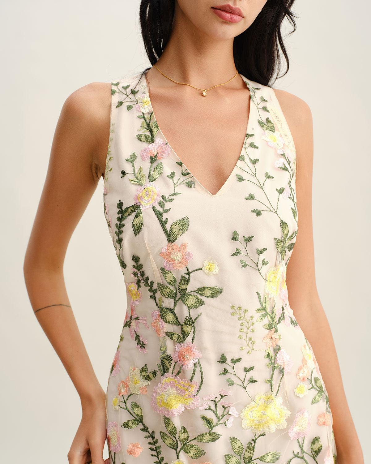 Yellow V Neck Floral Sleeveless Mini Dress Product Image