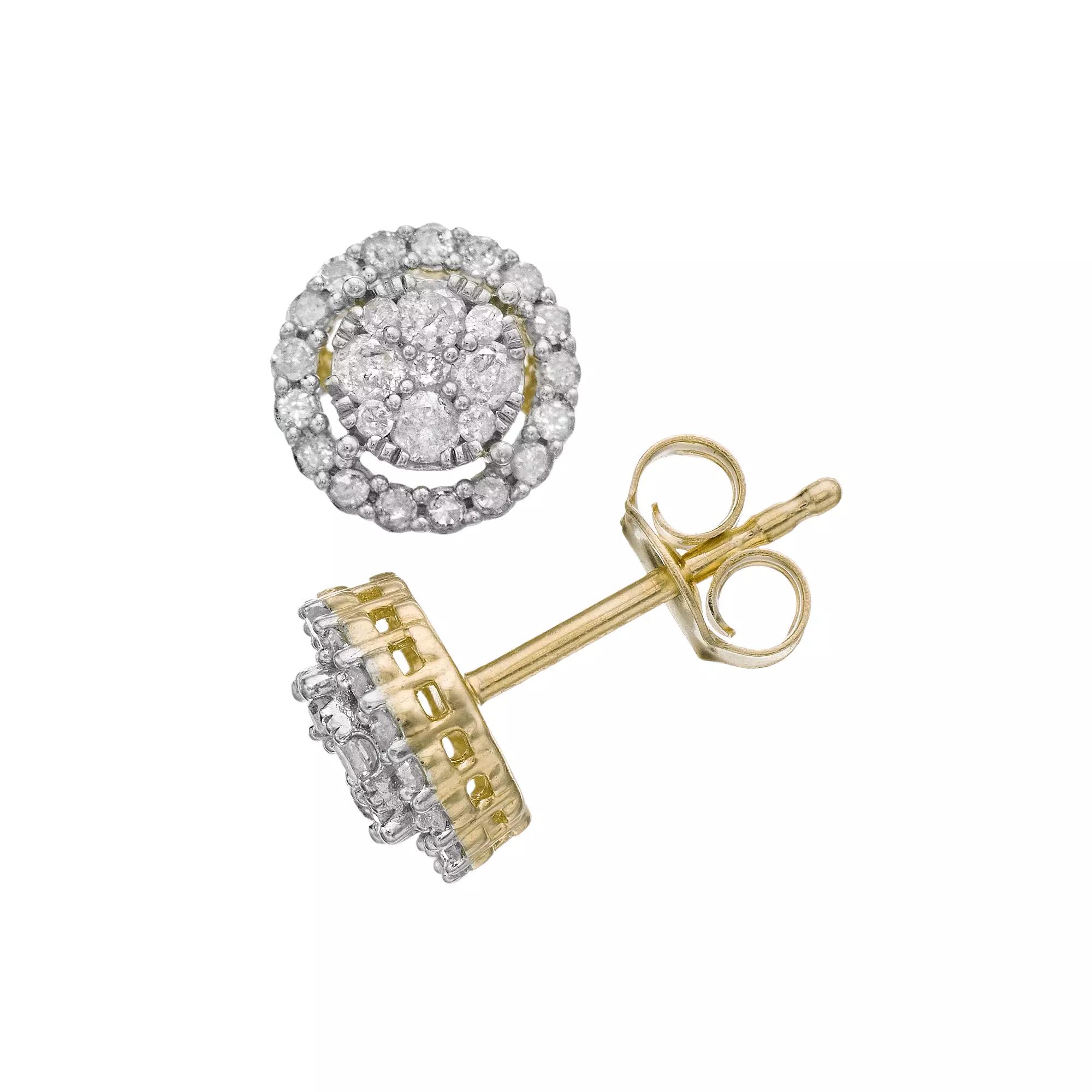 Sterling Silver 1/2 Carat T.W. Diamond Circle Halo Stud Earrings, Women's, Gold Tone Product Image