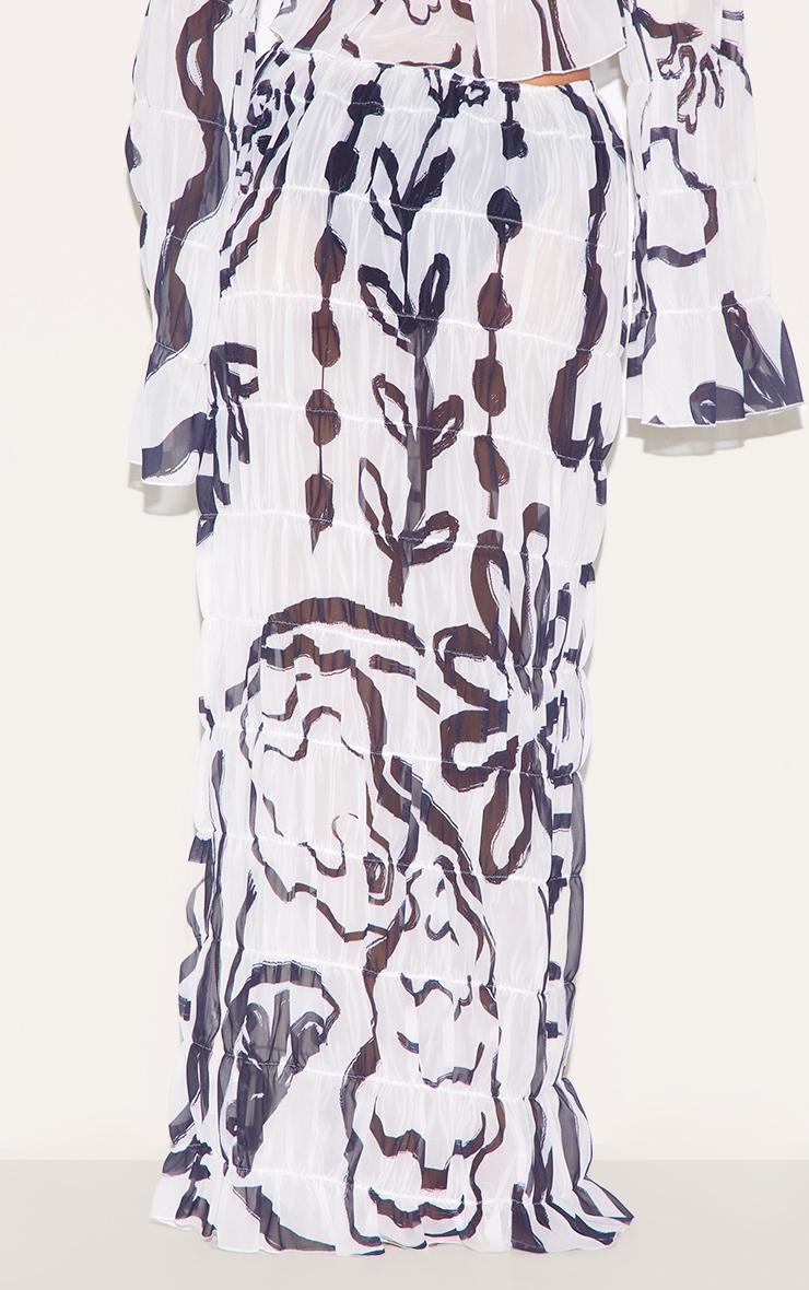 White Monochrome Chiffon Floral Maxi Beach Skirt Product Image