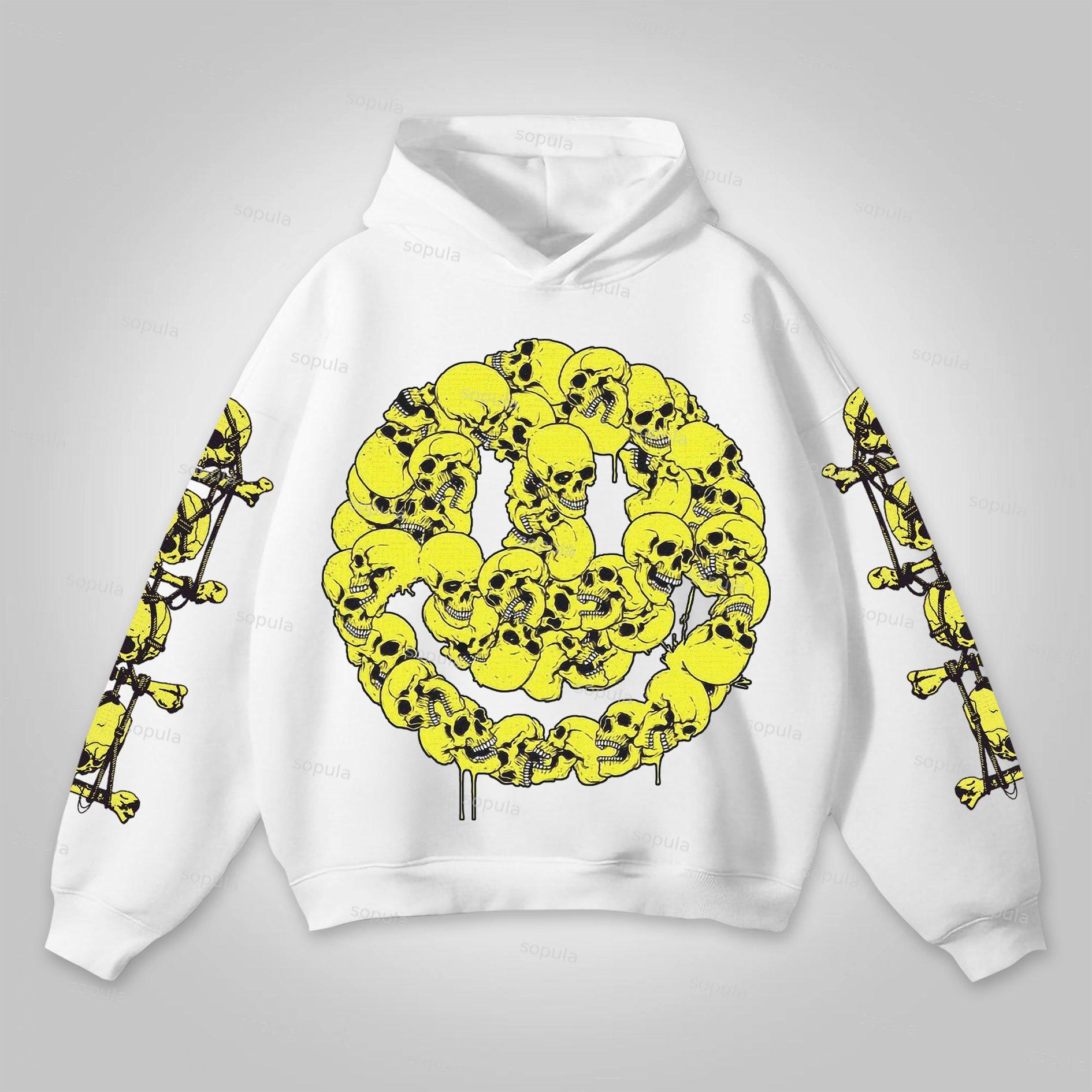 Sopula Vintage Fun Smiley Skull Graphic Print Hoodie Product Image