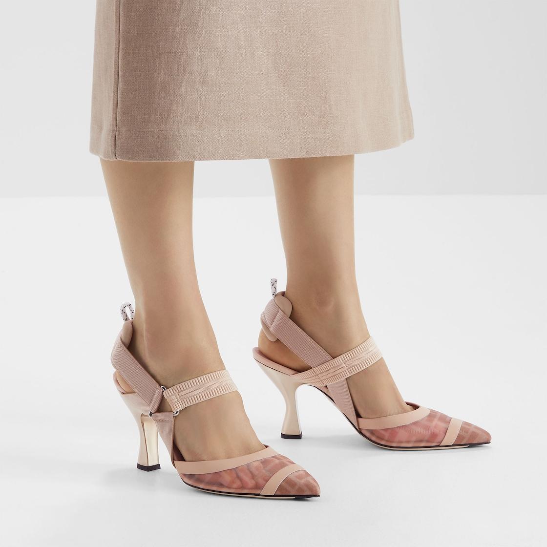 ColibrìNude leather and pink mesh slingbacks with high heel Product Image