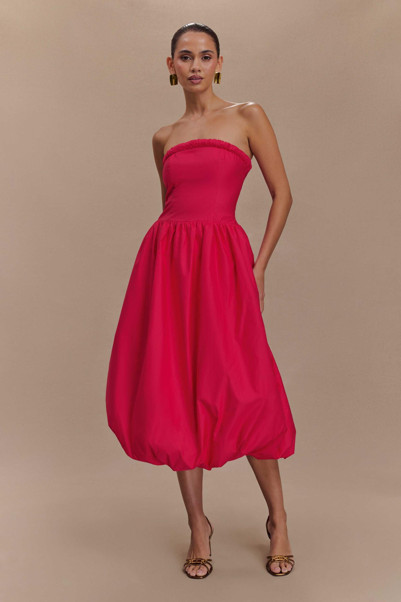 Dulce Puff Midi Dress - Raspberry Product Image