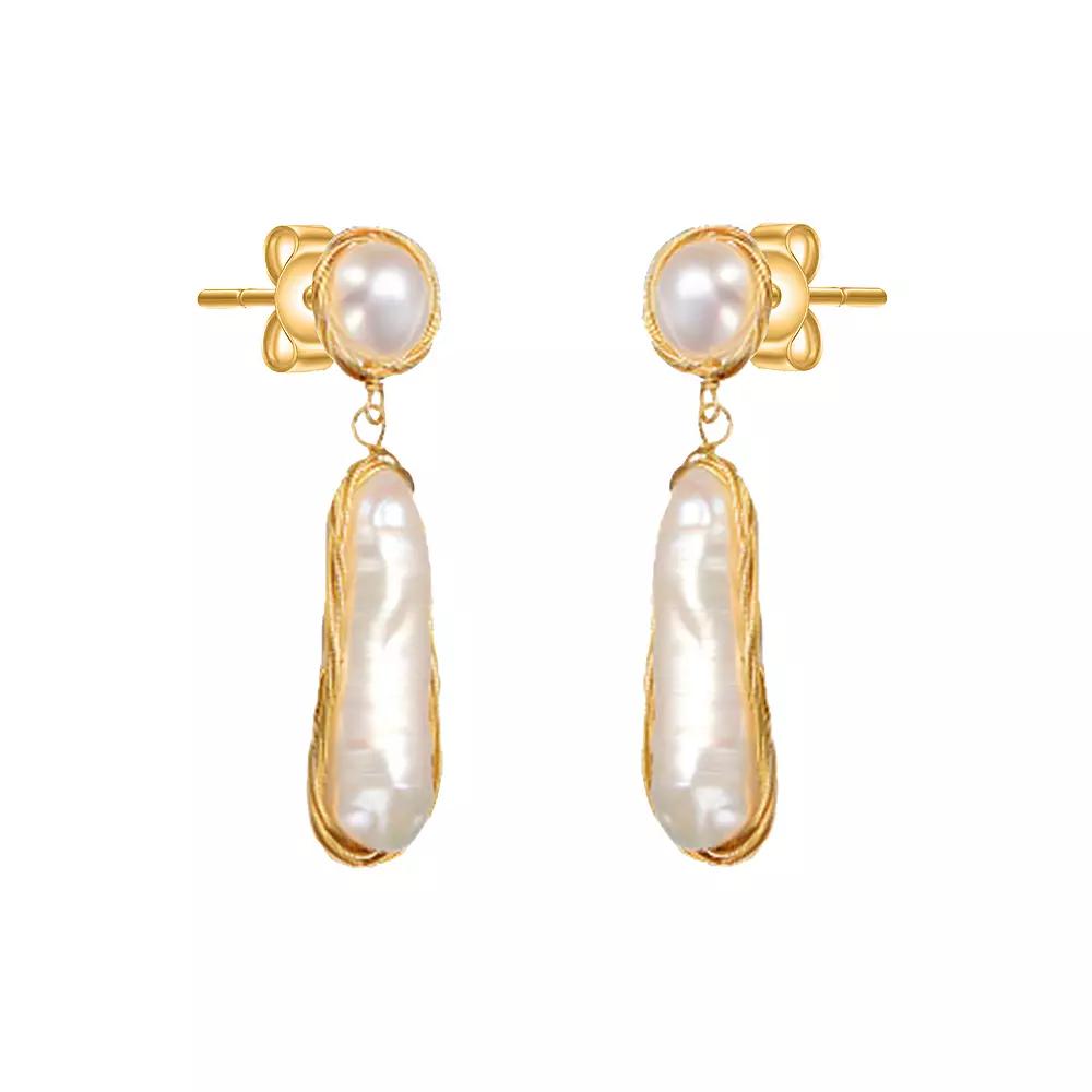 14k Gold over Sterling Silver Freshwater Simulated Pearl Dangling Earrings, Womens, Gold Tone Product Image