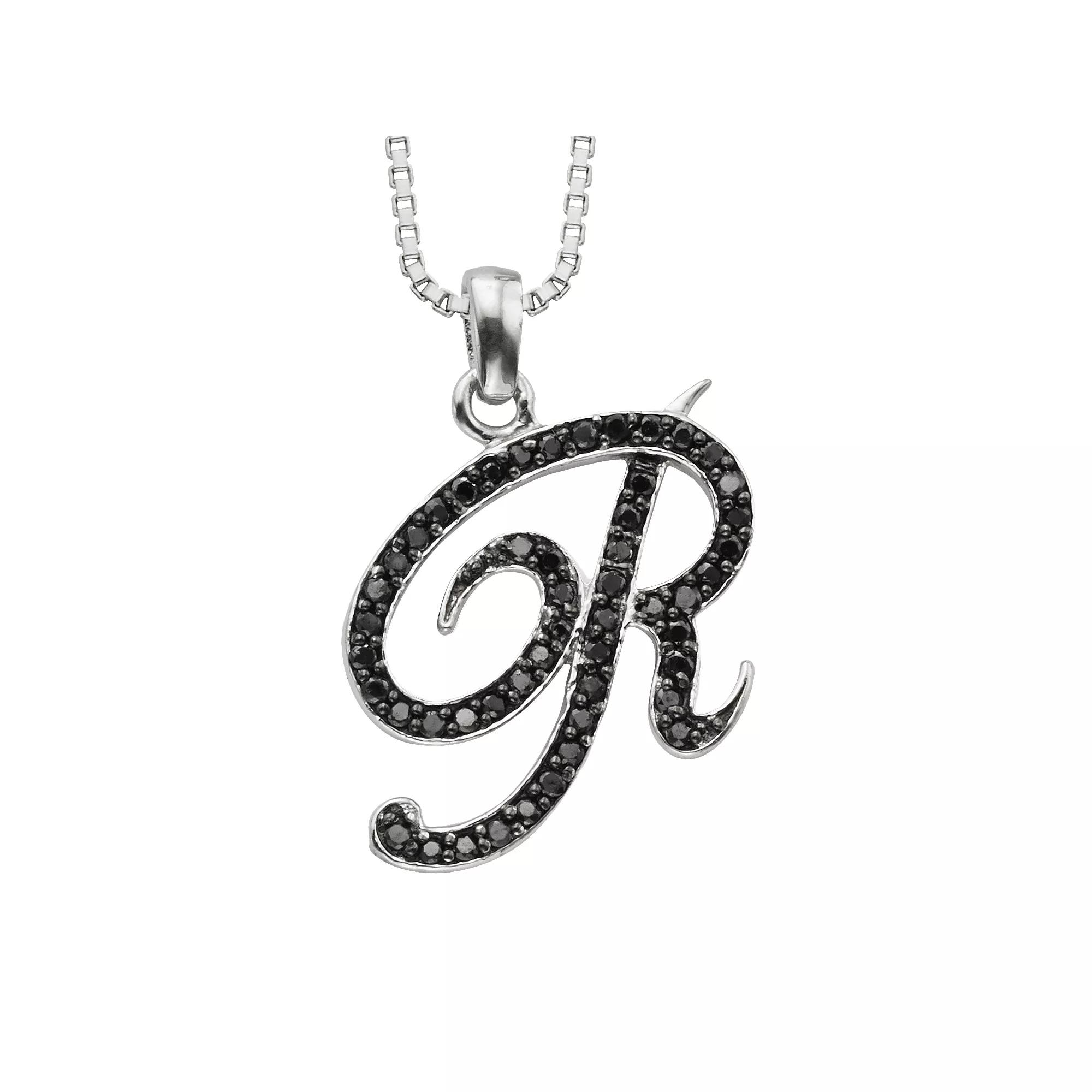 Jewelexcess Sterling Silver 1/4-ct. T.W. Black Diamond Initial Pendant, Women's,  Product Image