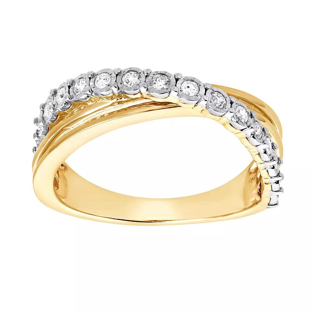 Diamond Brilliance Sterling Silver 1/4 Carat T.W. Lab-Created Diamond Pave Cross Band Ring, Women's, Size: 7, Gold Tone Product Image