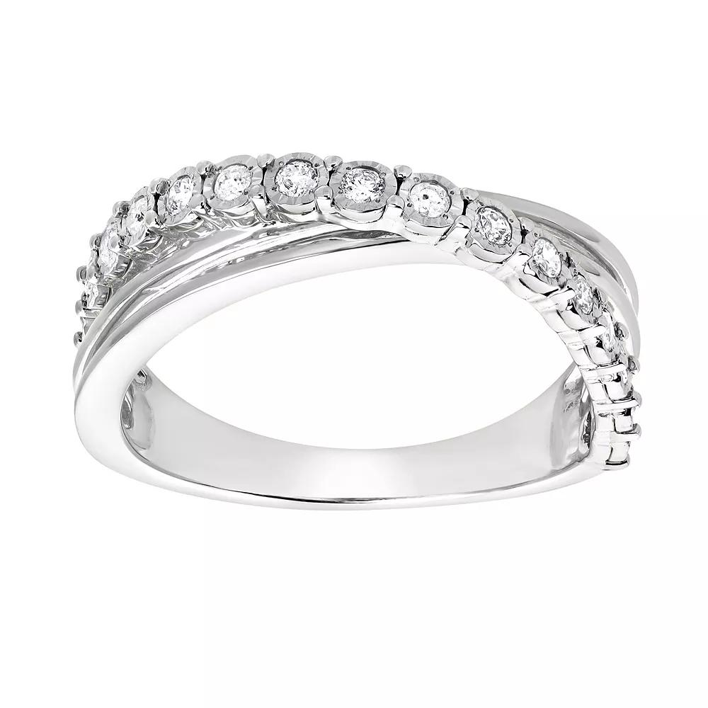 Diamond Brilliance Sterling Silver 1/4 Carat T.W. Lab-Created Diamond Pave Cross Band Ring, Women's,  Product Image