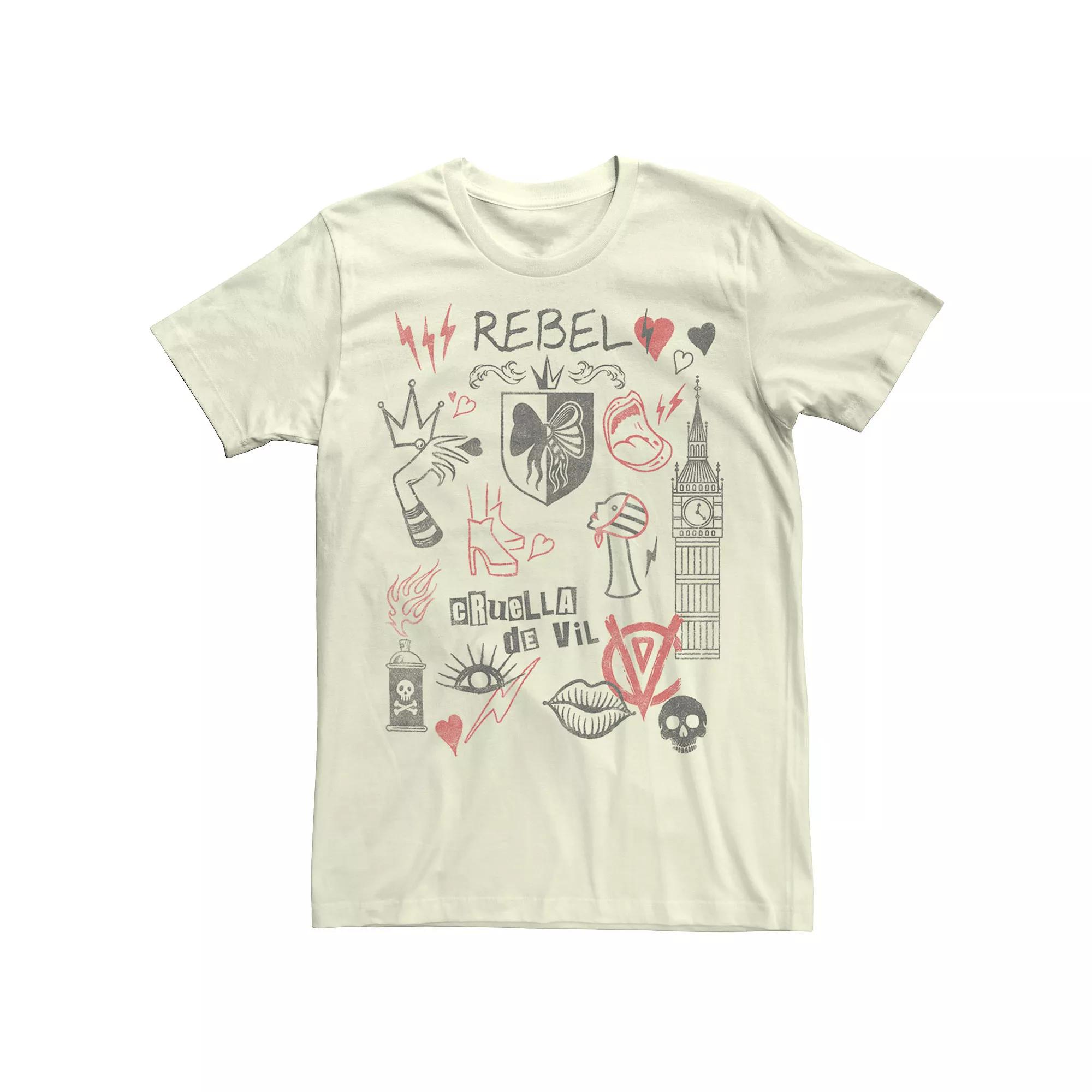 Disney's Cruella De Vil Men's Rebel Fashion Sketches Tee,  Product Image