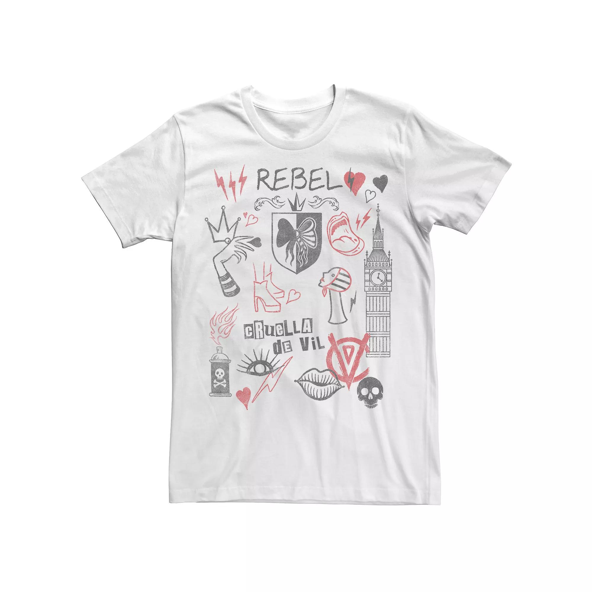 Disney's Cruella De Vil Men's Rebel Fashion Sketches Tee,  Product Image