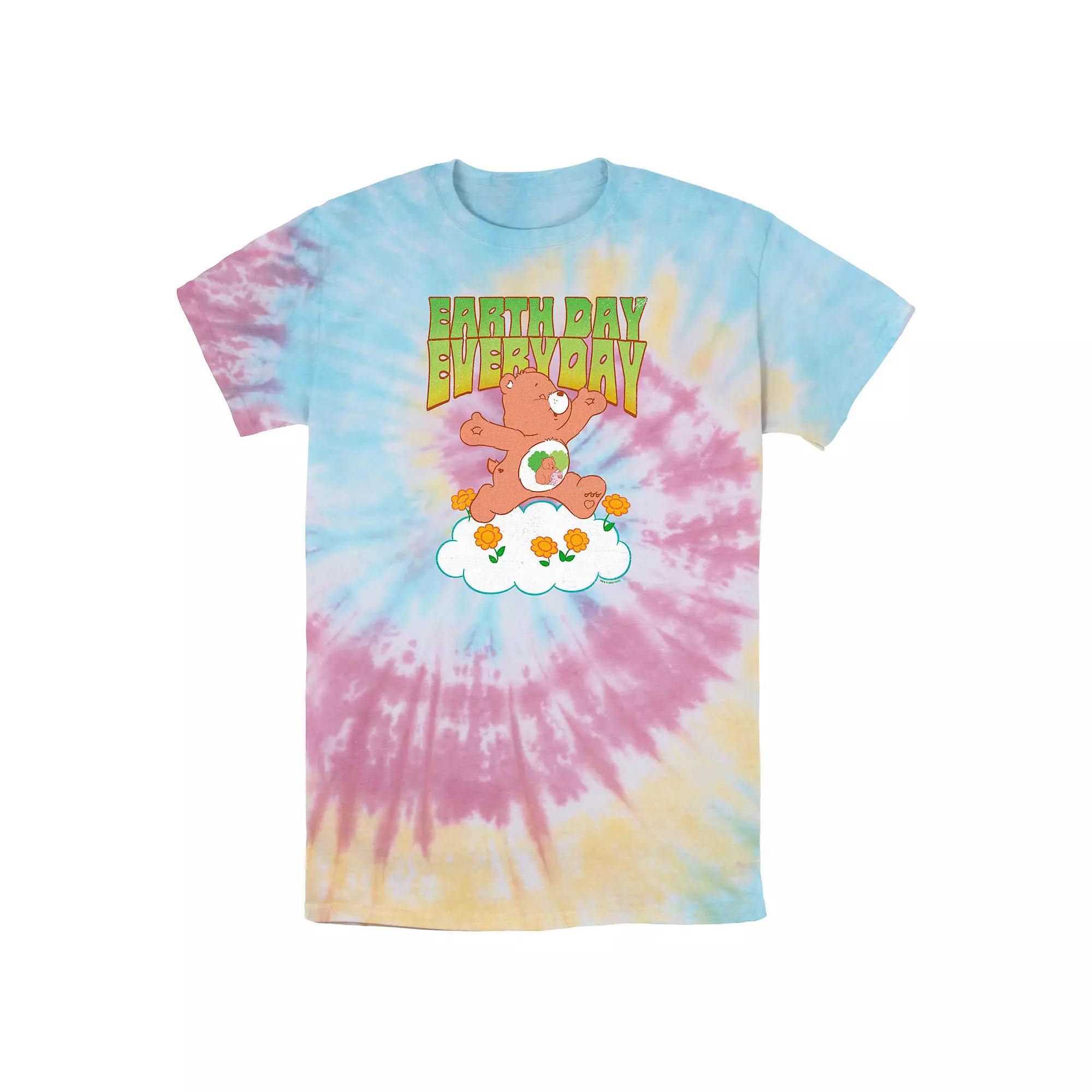 Men's Care Bears Earth Day Everyday Tie Dye Graphic Tee, Size: Small, Blue Pink Light Yellow Product Image