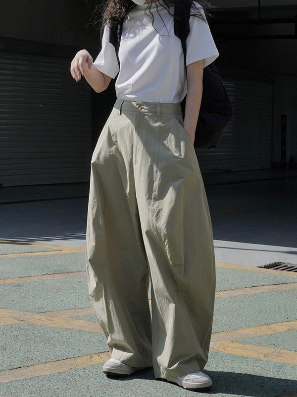 Loose Wide Leg Solid Color Split-Joint Casual Pants Bottoms Trousers Product Image