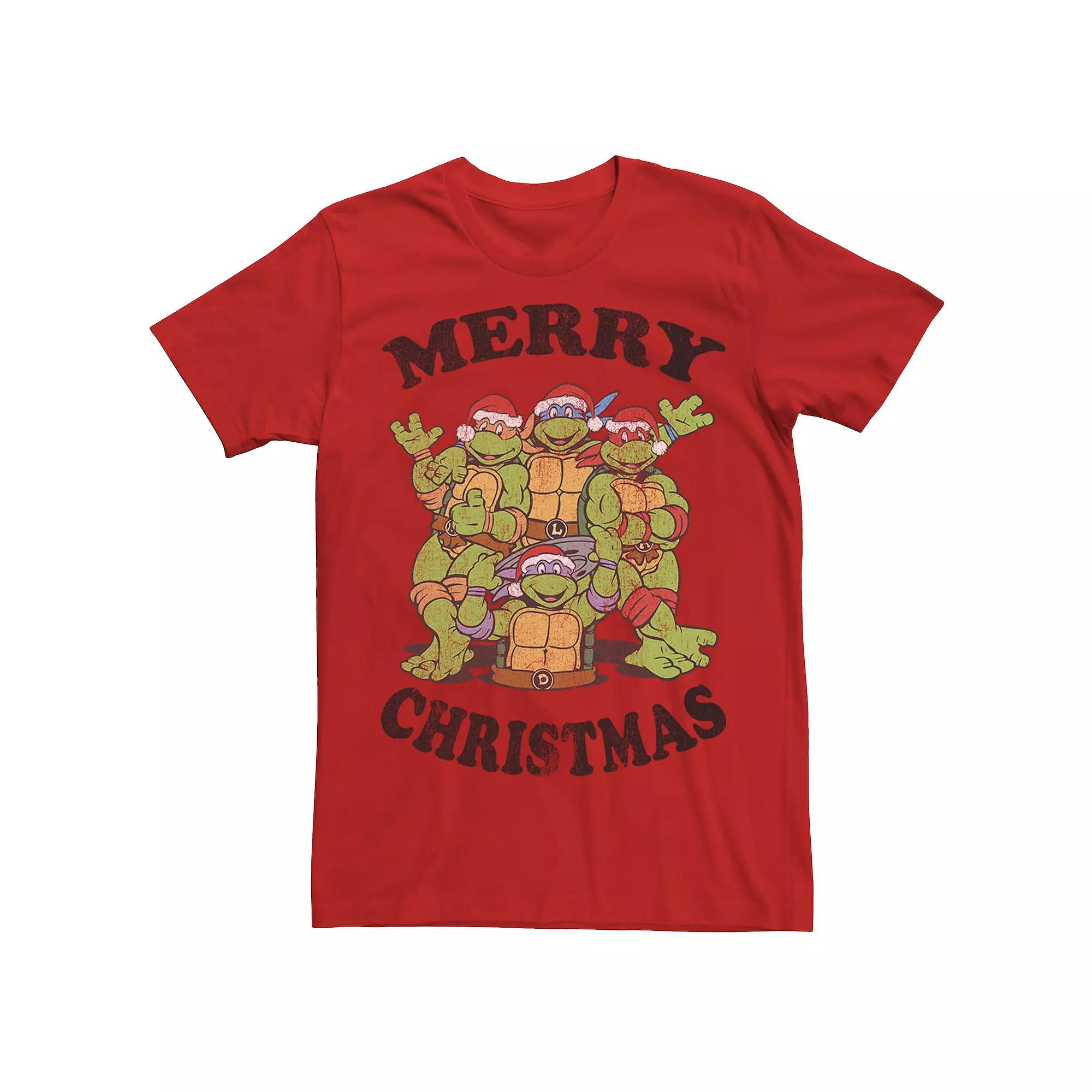 Men's Ninja Turtles Merry Christmas Santa Group Shot Short Sleeve tee, Size: Medium, Red Product Image