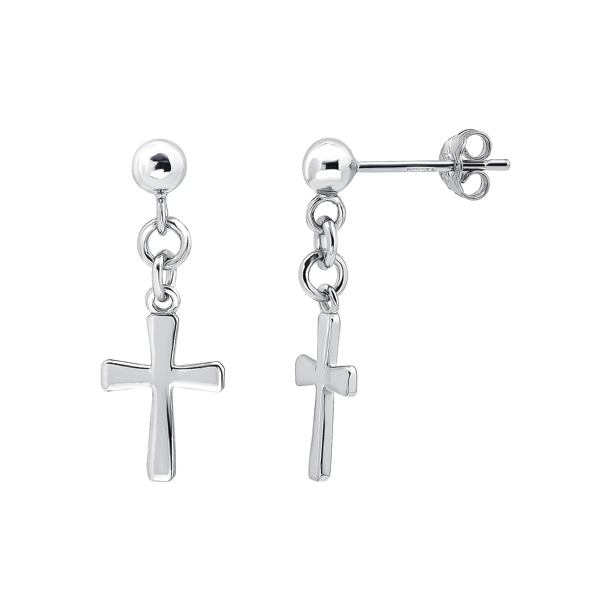 Aleure Precioso Sterling Silver Cross Drop Posted Earrings, Women's, Silver Tone Product Image