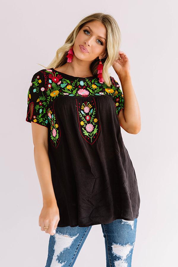 Cabana Bound Embroidered Top in Black Product Image