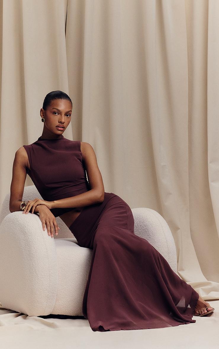 Dark Plum Chiffon Fishtail Maxi Skirt Product Image