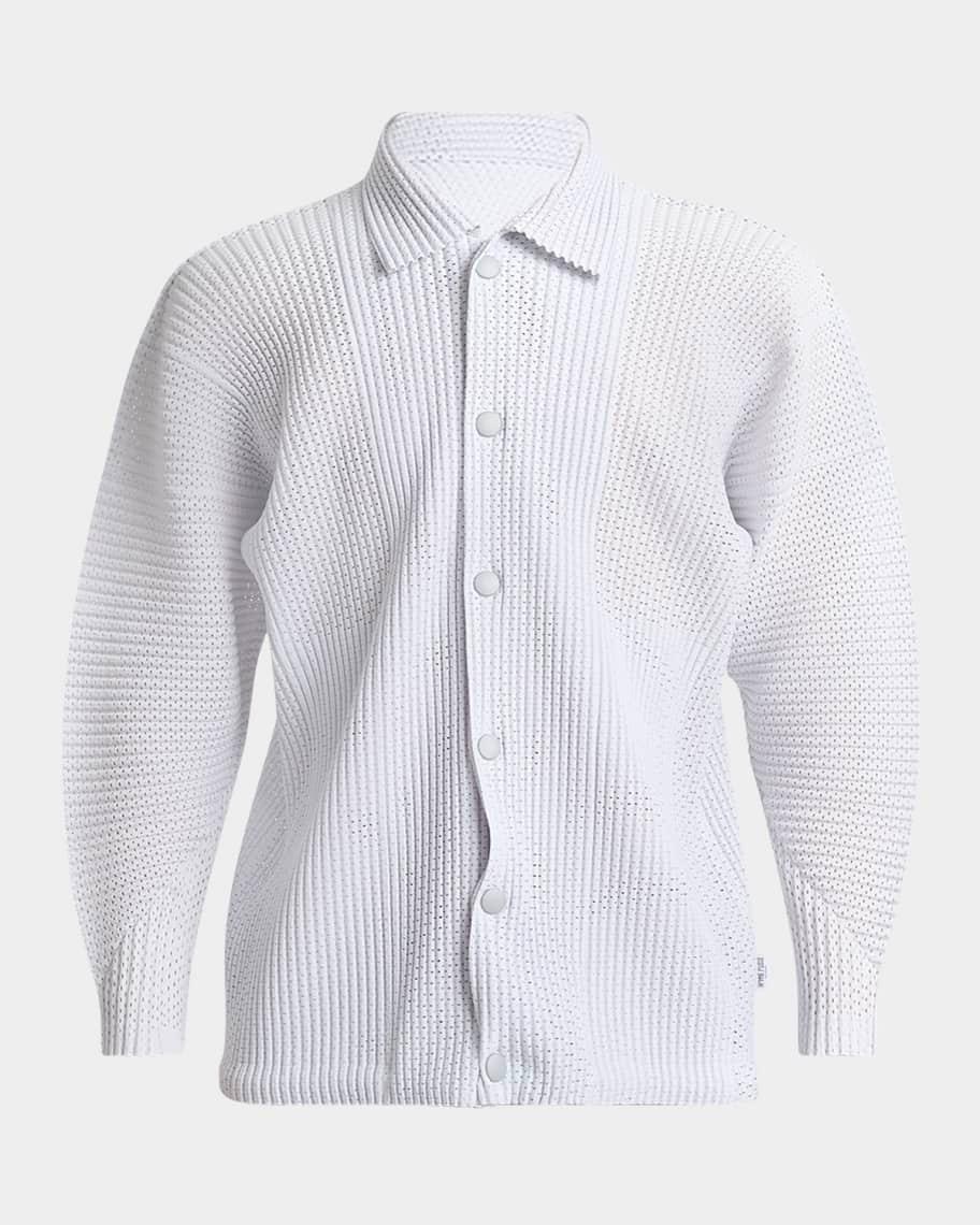 Men's Pleated Mesh Button-Down Shirt Product Image