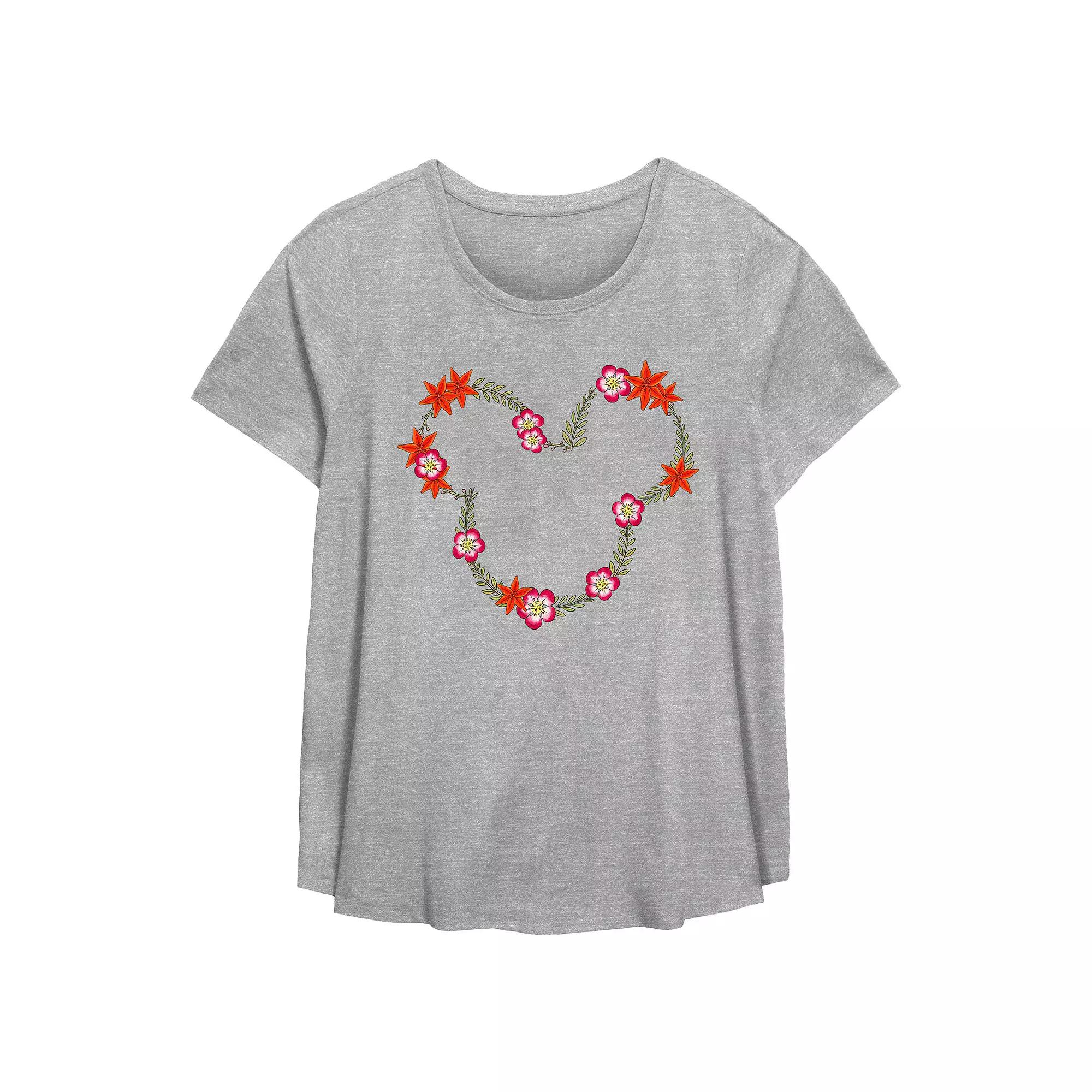 Disney's Mickey Mouse Tropical Floral Wreath Plus Size Flowy Graphic Tee, Women's, Size: 2XL, Grey Gray Product Image