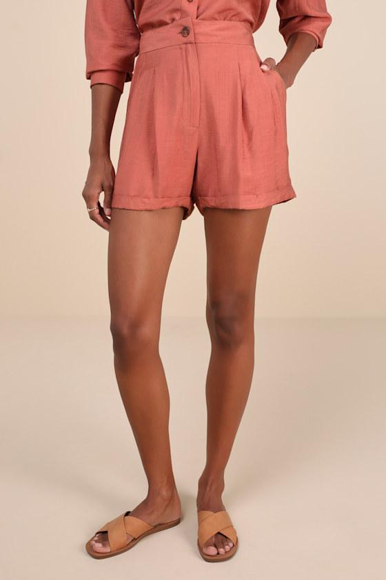 Effortlessly Curated Terracotta High-Rise Shorts Product Image