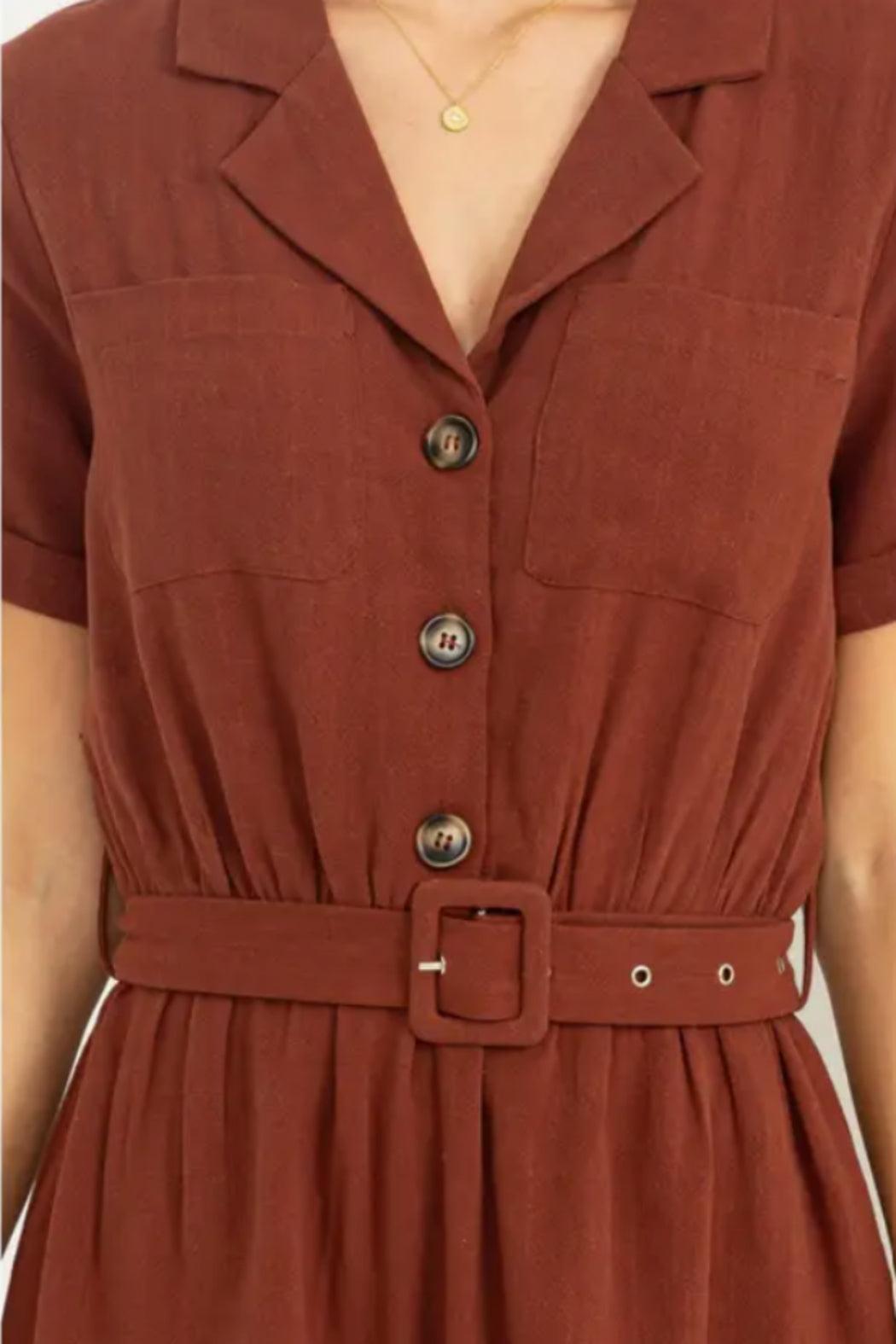 Comfy Cutie Button-Front Belted Romper Product Image