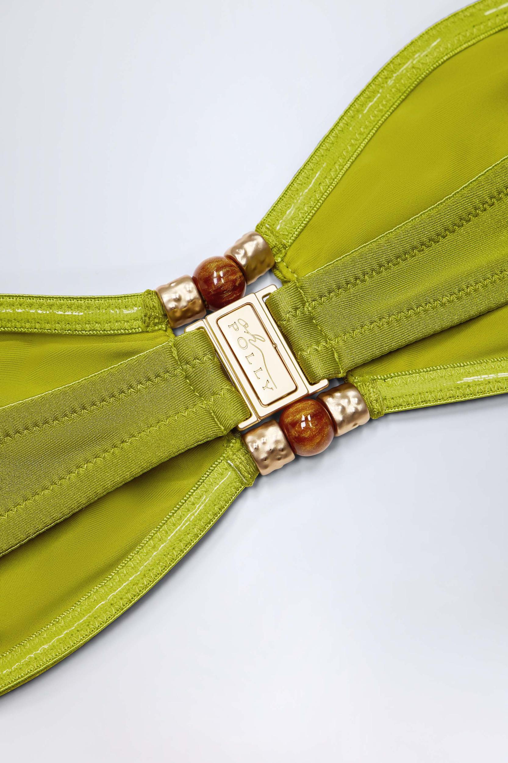 Bead-Embellished Bandeau Bikini Top in Olive Green Product Image