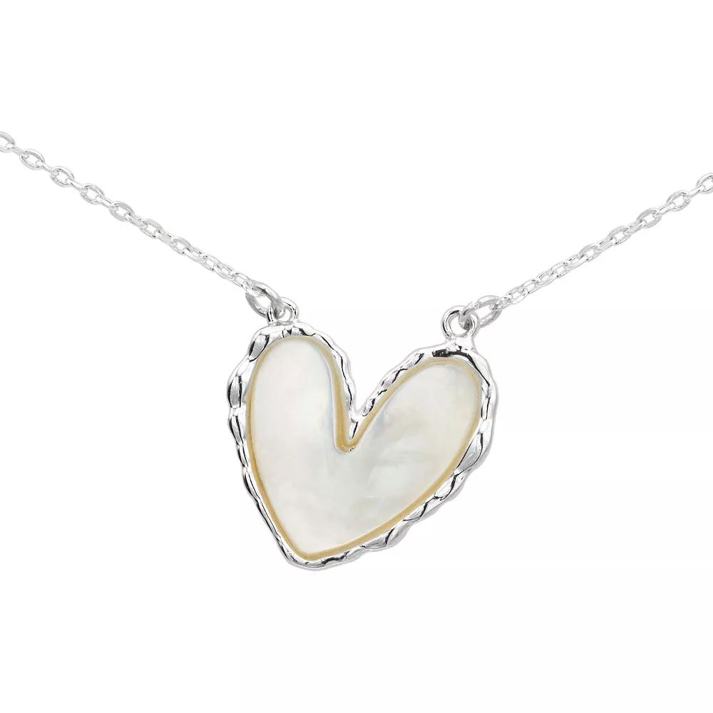 City Luxe Silver Tone Mother of Pearl Heart Pendant Necklace, Women's, Silver Tone Mop Product Image