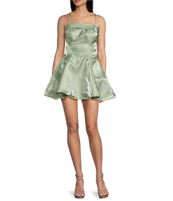 B. Darlin Spaghetti Strap Square Neck Band Party Dress Product Image