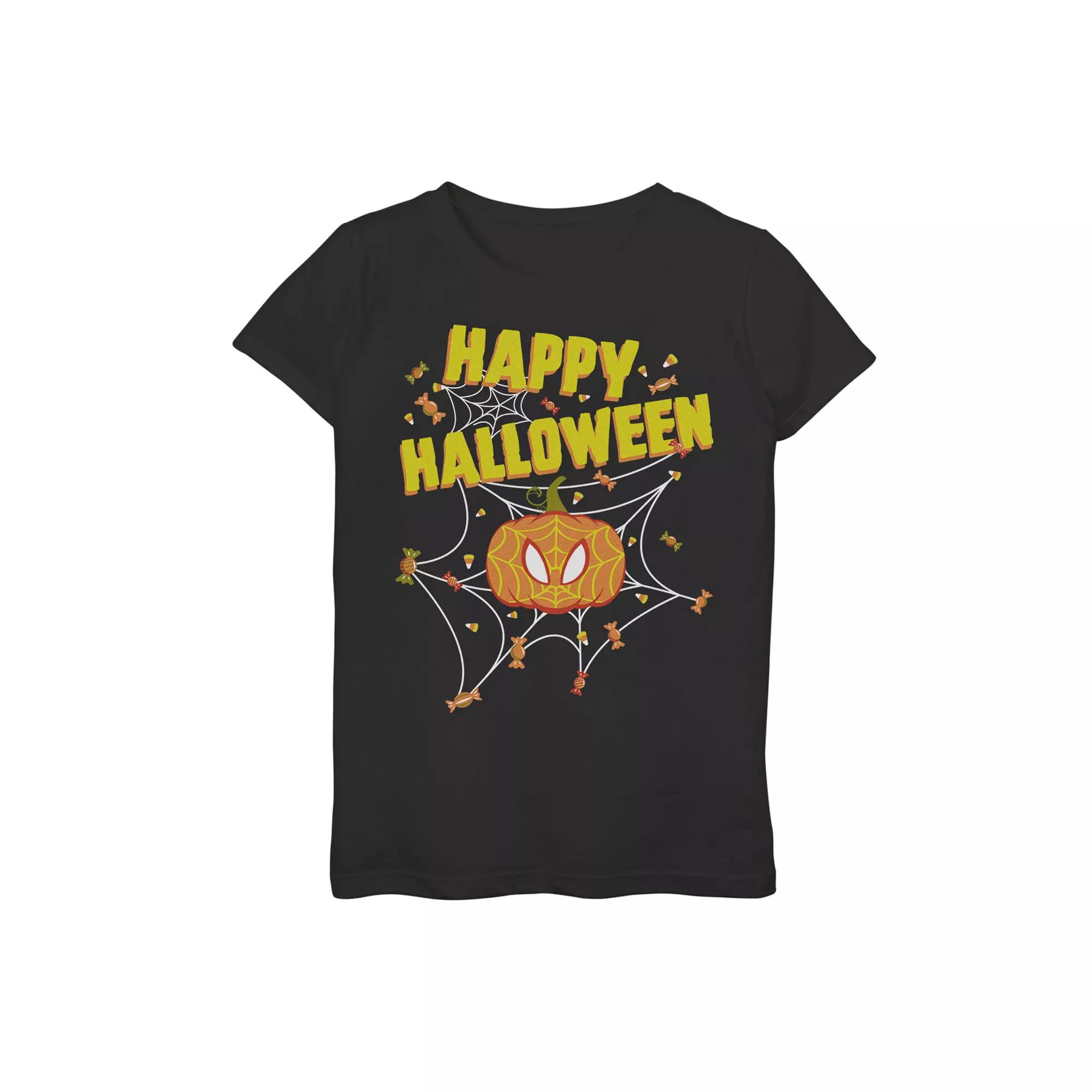 Girls 7-16 Marvel Spider-Man Pumpkin Happy Halloween Graphic Tee, Girl's, Size: XL, Black Product Image