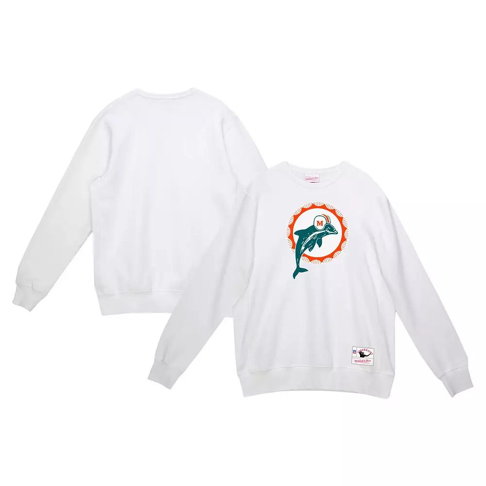 Men's Mitchell & Ness White Miami Dolphins Basic Fleece Pullover Sweatshirt,  Product Image