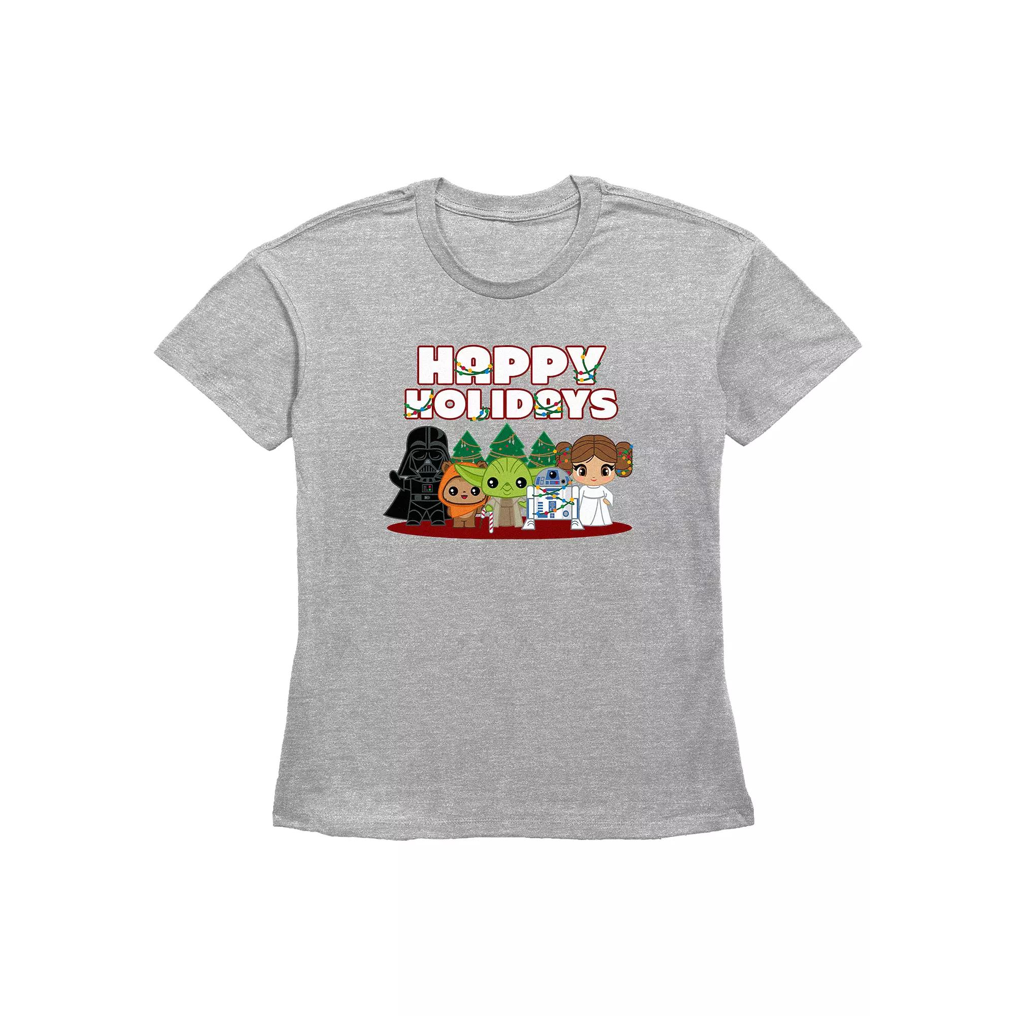 Women's Star Wars Characters Happy Holidays Graphic Tee,  Product Image
