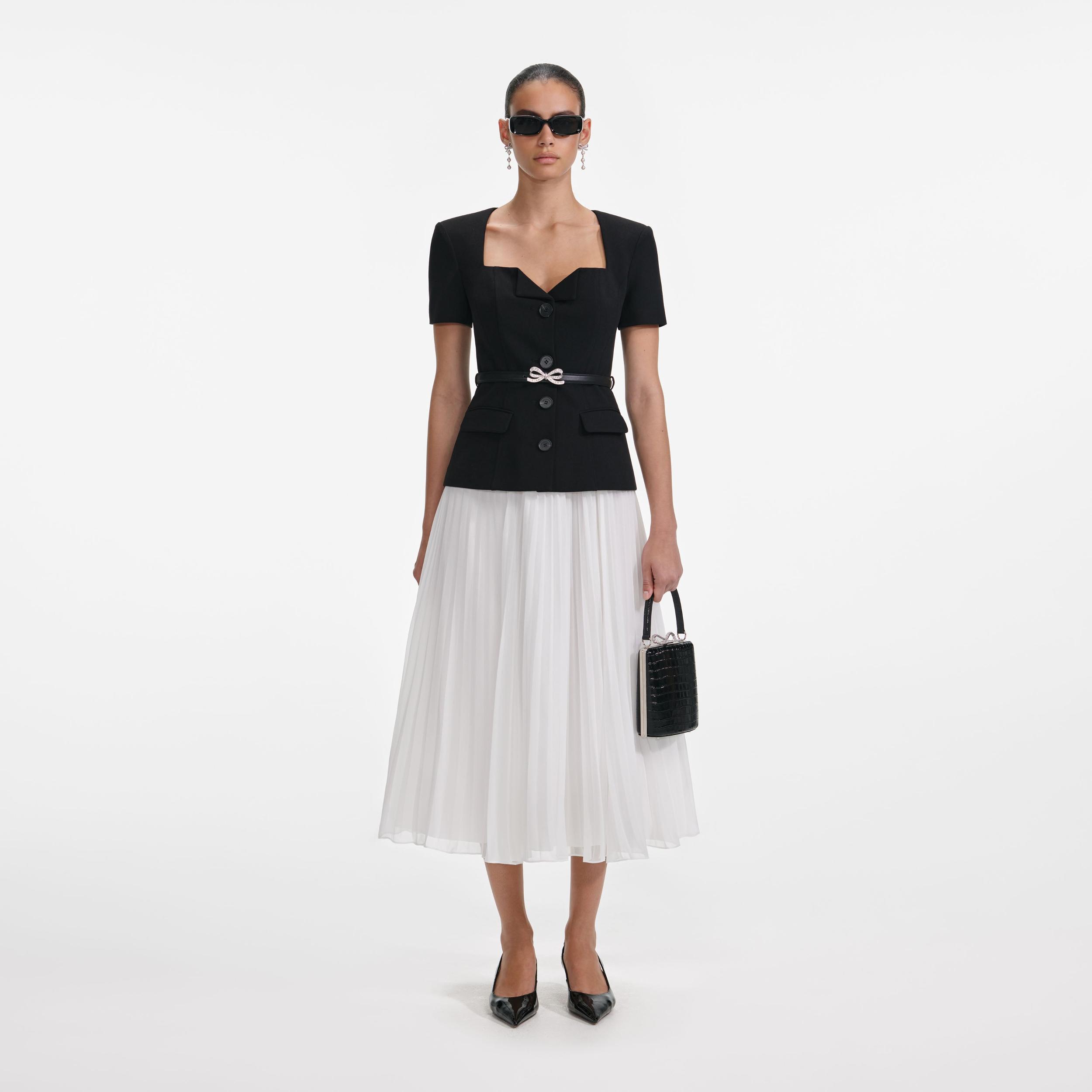 Black Tailored Contrast Chiffon Midi Dress Product Image