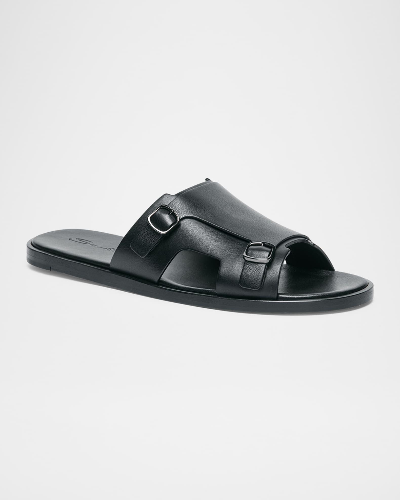 Men's Duo Leather Double-Buckle Slide Sandals Product Image