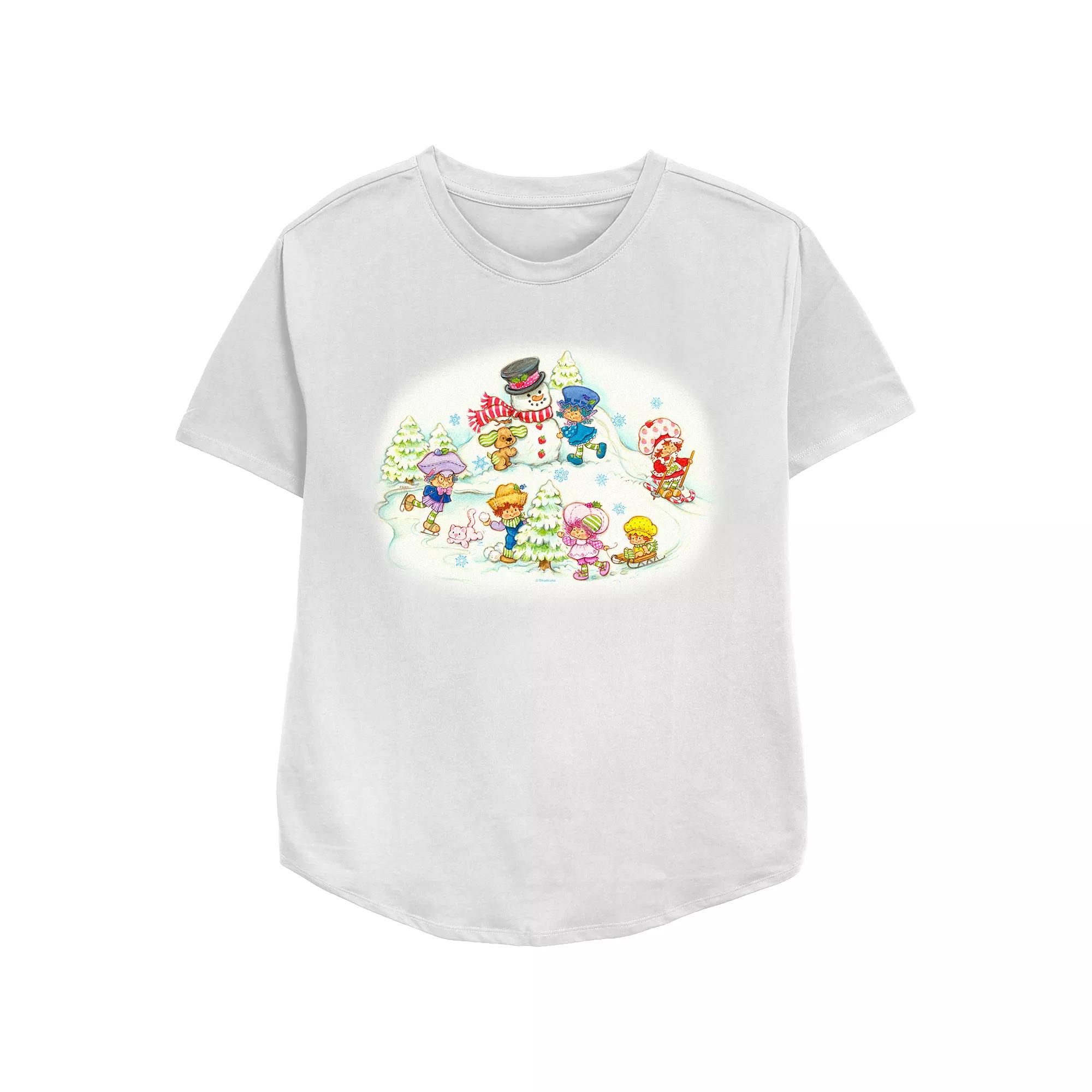 Women's Strawberry Shortcake Winter Fun Relaxed Fit Graphic Tee, Size: Medium, White Product Image