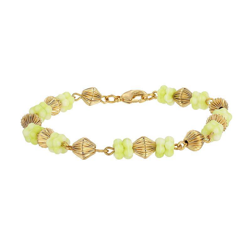1928 14k Gold Dipped Flower Bead Bracelet, Women's, Green Product Image