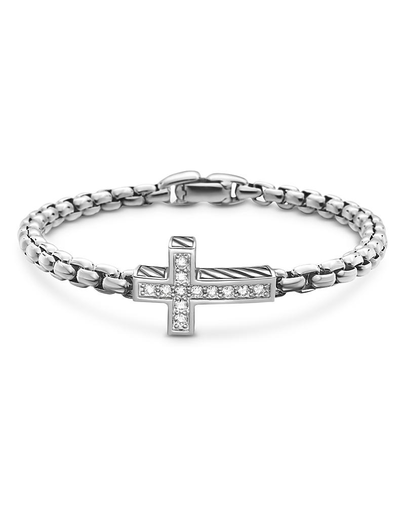 Mens Silver Diamond Cross Station Bracelet Product Image
