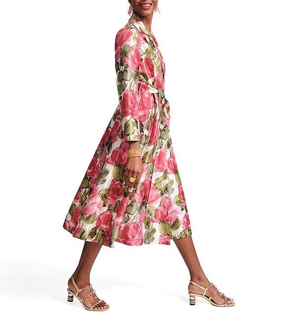 FRANCES VALENTINE Lucille Peonies Notch Lapel Long Sleeve Wrap Midi Dress Product Image