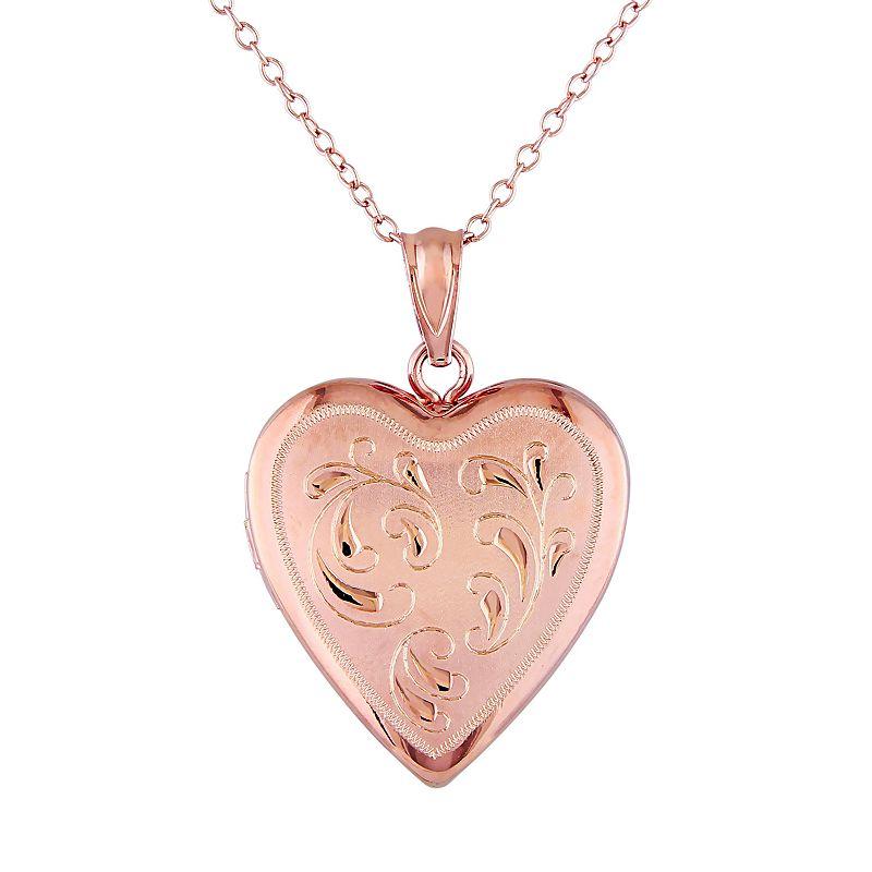 Stella Grace Pink Rhodium-Plated Sterling Silver Filigree Heart Locket Necklace, Women's, Size: 18" Product Image