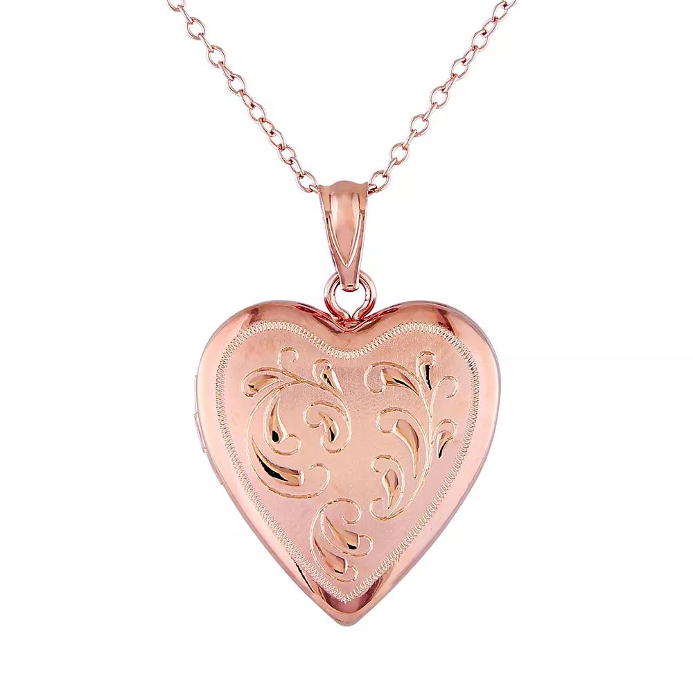Stella Grace Pink Rhodium-Plated Sterling Silver Filigree Heart Locket Necklace, Women's, Size: 18" Product Image
