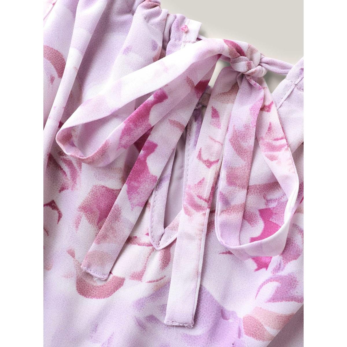 Plus Size Floral Print Halter Neck Stretchy Midi Dress Lavender Women Romantic Halter neck Sleeveless Curvy BloomChic 14-16/1X Product Image