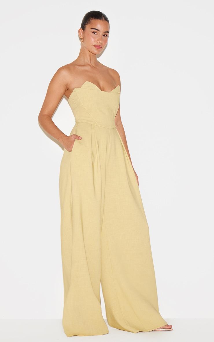 PLT Label Chartreuse Corset Bust Detail Wide Leg Tailored Jumpsuit Product Image