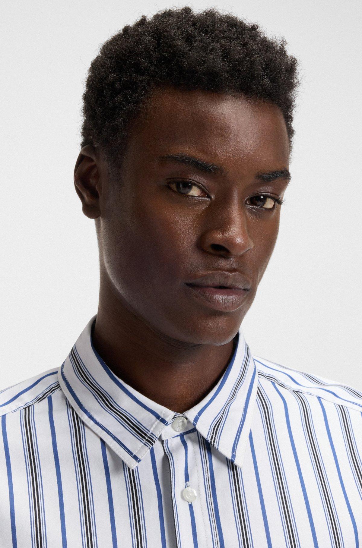 HUGO - Slim-fit shirt in striped cotton poplin - Blue Product Image