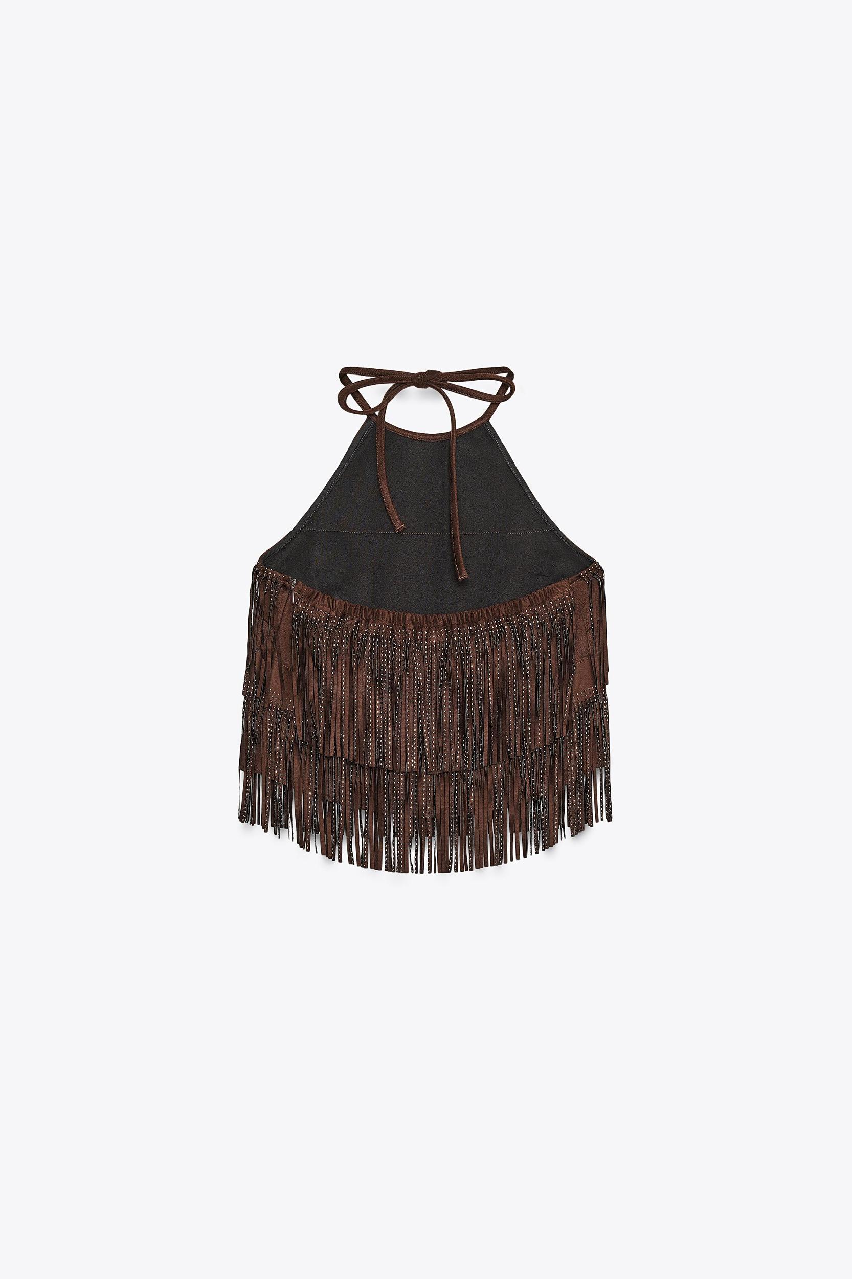 SHIMMER FAUX SUEDE FRINGE TOP Product Image